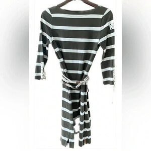 Ralph Lauren Striped Cotton Midi Dress with Belt Side Pockets 3/4 Sleeves XS EUC